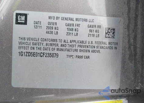 2012 Chevrolet Malibu 2Lt из США, поврежденный, VIN 1G1ZD5E01CF235079